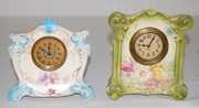 2 Ansonia Royal Bonn Miniature China Clocks