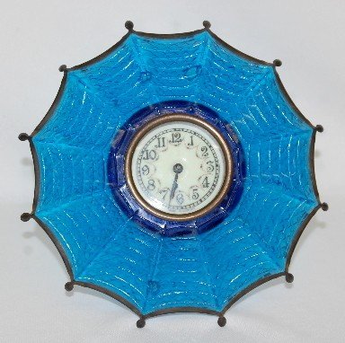 German Blue Glass Umbrella Dresser Clock