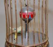 Chrome & Gilded Animated Bird in Cage Clock