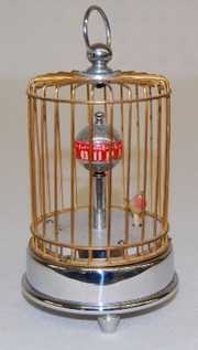 Chrome and Gilded Animated Bird in Cage Clock