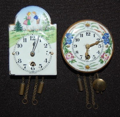 2 Enamel Decorated Pendulette Clocks