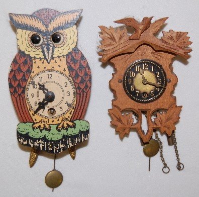 Germany Owl and Cuckoo Pendulette Clocks
