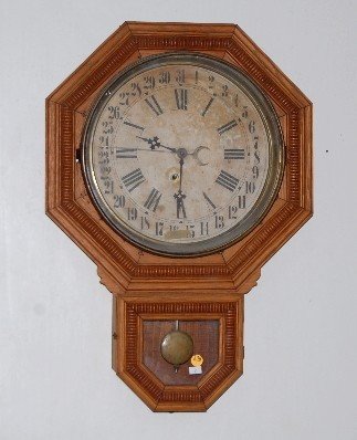Ingraham Oak Calendar Octagon Drop Clock