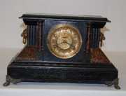 Red Marble and Black Wood Mantel Clock
