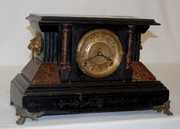 Red Marble and Black Wood Mantel Clock