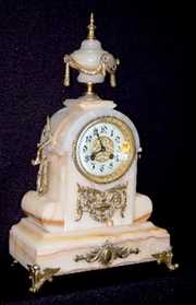 L. Marti & Cie White Onyx Mantel Clock No. 17