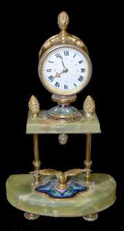 French Green Onyx & Champleve Shelf Clock