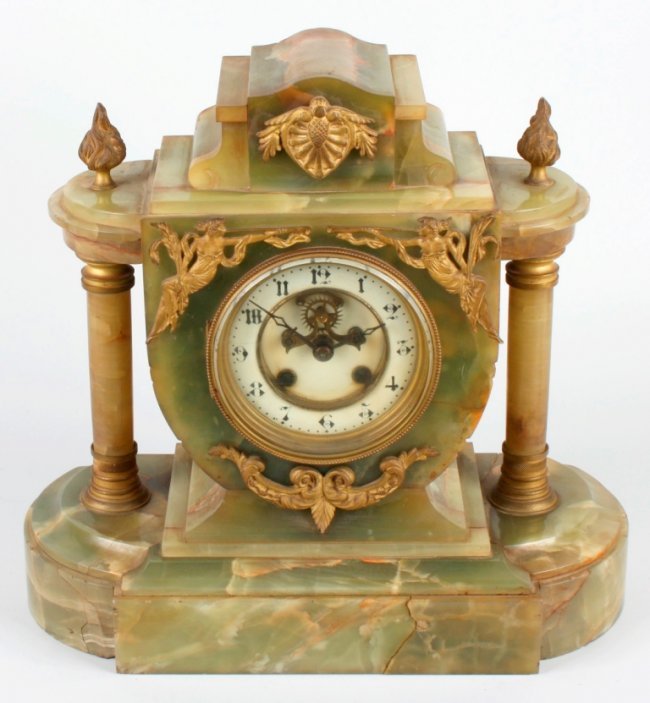 A French  green onyx mantel clock