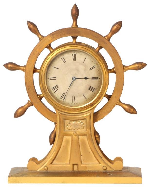 English Bronze Ships Wheel Clock