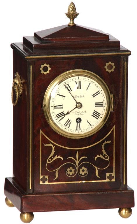 English Brass Inlaid Mahogany Shelf Clock