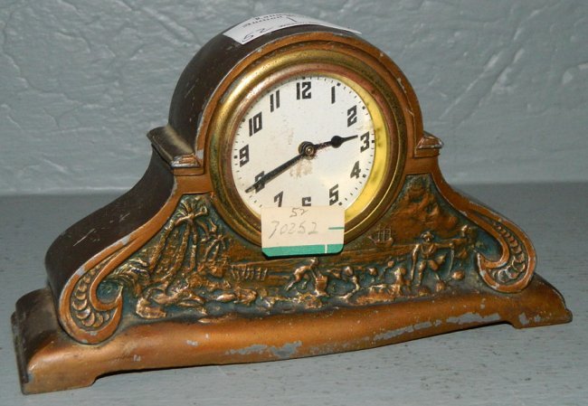 1 day American cast metal pictorial clock bank