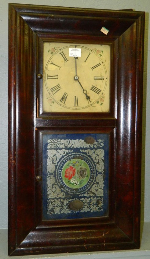 8 day ogee pendulum clock w/reverse painting.