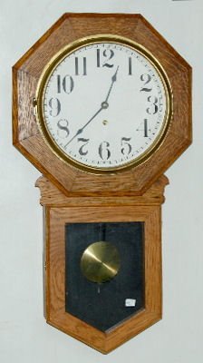 Ingraham Oak Octagon Case Long Drop Clock, TO
