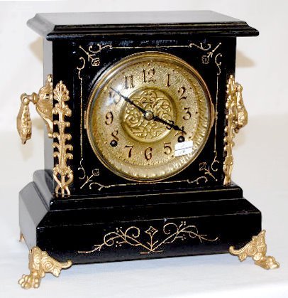Ansonia Wood Case Black Mantel Clock