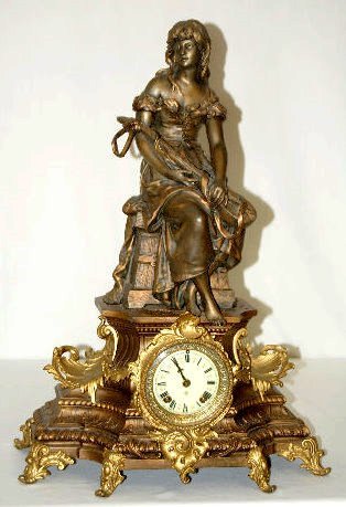 Ansonia Mantel Clock w/Female Mandolin Player