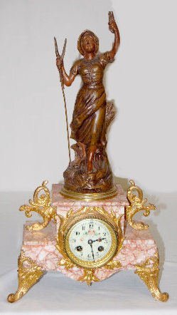 Japy Freres Statue Clock, Woman w/Pitchfork