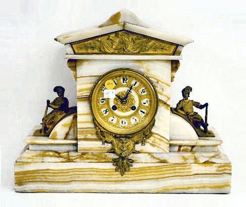 Japy Freres Onyx Shelf Clock w/Soldiers