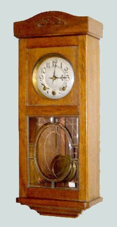 German Leaded Glass Box Clock, Oak Case