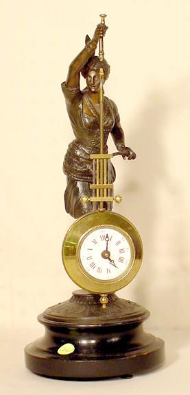 French Figural Upside Down Swinging Clock