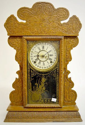 Ingraham Pressed Oak Calendar Kitchen Clock