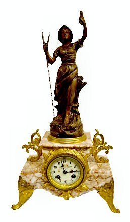 Japy Freres Antique Statue Clock, “Faneuse”