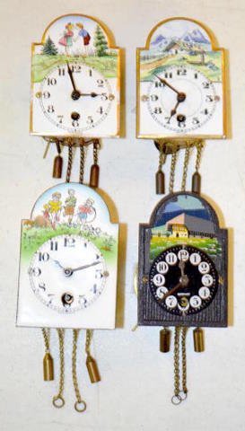 3 Enamel & 1 Wood Pendulette Clocks
