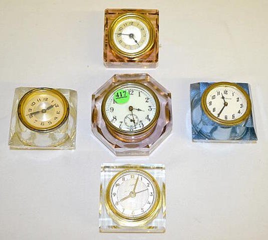 5 Vintage Glass Dresser Clocks