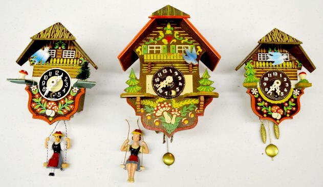 3 German Miniature Hanging Cuckoo Clocks