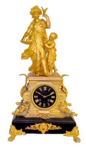 French Brass and Onyx T&S Statue Clock