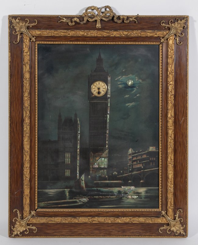 BIG BEN PAINTING CLOCK OAK FRAME 1910