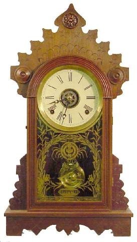 Walnut Kitchen Alarm Clock w/Floral Arch & Bird F