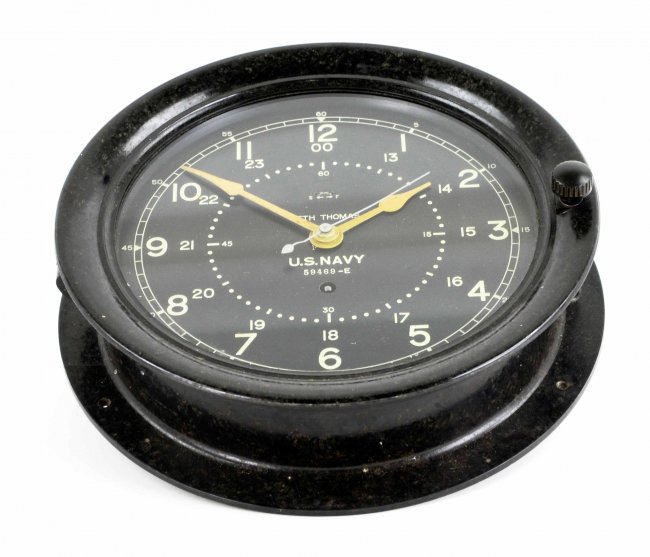 WWII Era Seth Thomas, US Navy 54969-E Black Dial Clock