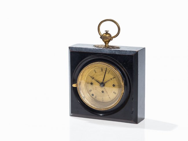 A Vienna Travel Alarm Clock in Wooden Cabinet, c. 1850