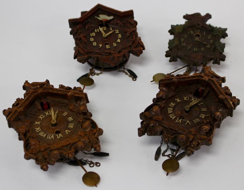 Lot of four miniature pendulette cuckoo clocks by Keebler Clock Co