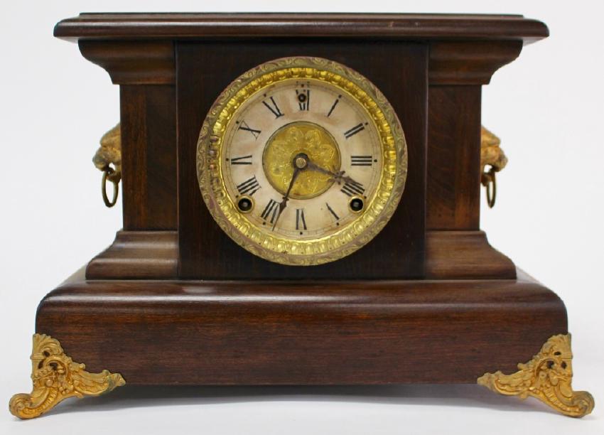 Late 19th to Early 20th century Walnut case mantel clock by E. Ingraham Clock Co