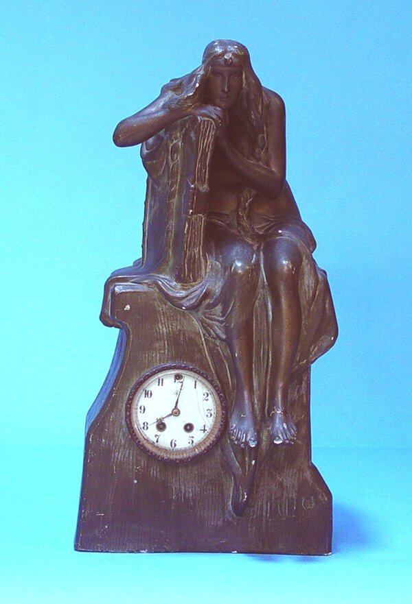 Art Nouveau Figural Plaster Mantel Clock