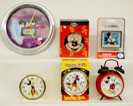 Group of 6 Disney Mickey Mouse Clocks