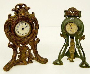 2 Metal Art Nouveau Novelty Dresser Clocks