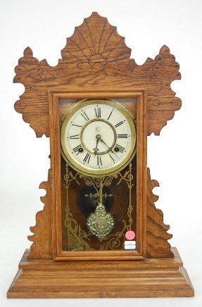 Waterbury Oak Carved T & S Kitchen Clock