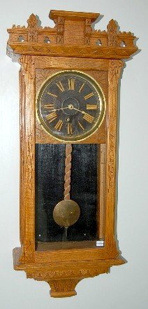 Carved Oak Black Dial Wall Regulator