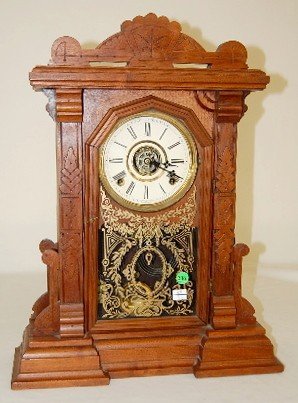 E. Ingraham Carved Walnut Parlor Clock w/Alarm