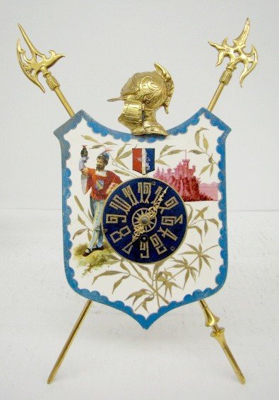 Porcelain Shield w/Falconer Easel Clock