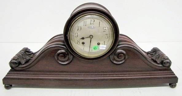 German Chiming Carved Tambour Shelf Clock