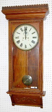 Carved Oak Waterbury No. 67 2 Wt. Antique Clock
