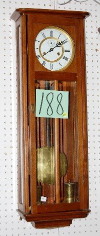 German 2 Weight Beveled Glass Box Clock