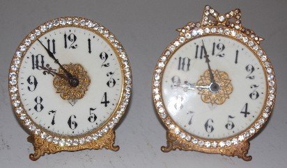 2 Ansonia Rhinestone Dresser Clocks