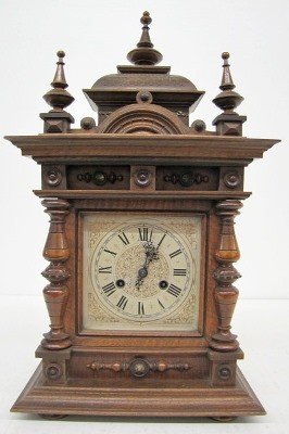 Ornate German Walnut Carved Shelf Clock