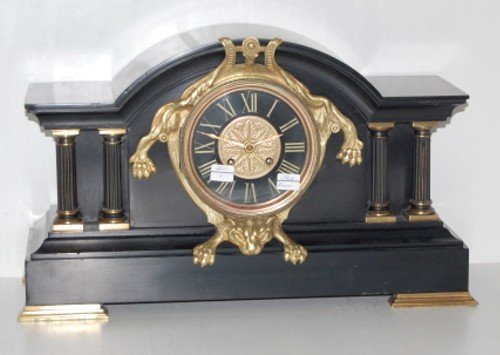Japy Freres Slate Mantel Clock w/Lion Bezel