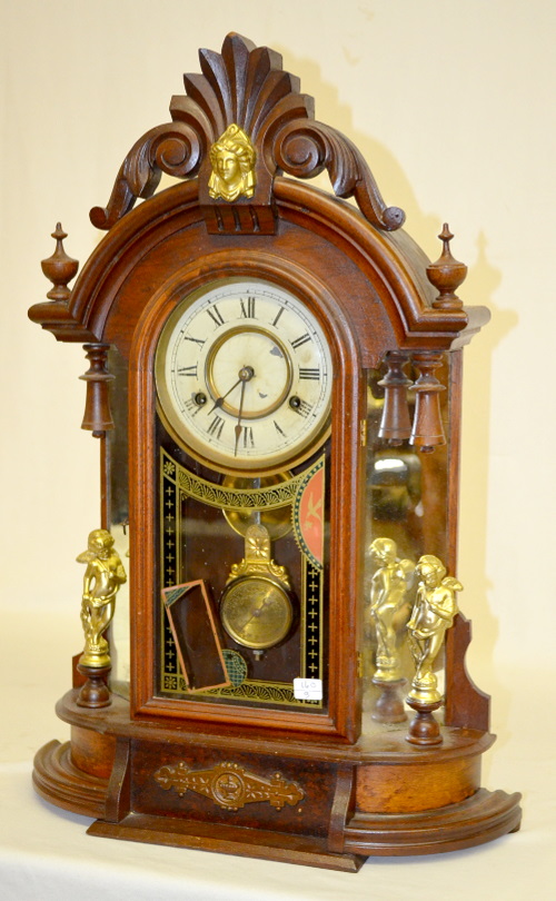 Antique New Haven Walnut Occidental Mirrorside Parlor Clock