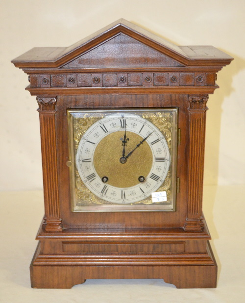 Antique Lenzkirch Walnut Bracket Clock with Gilt Spandrels